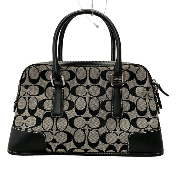 Auth COACH Signature 6047 Gray Black Jacquard Leather Handbag - Picture 3 of 11